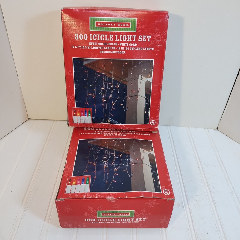 2 Boxes Holiday Home 300 Multicolor Icicle String Lights In/Out Christmas NEW